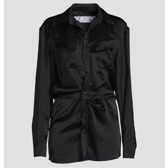 Off white twist satin shirt dress - Picture 1 of 10